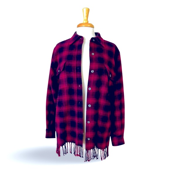 Telluride Clothing Co. Buffalo Plaid Wool Bend Shirt / Jacket with Fringe Medium - Picture 1 of 5